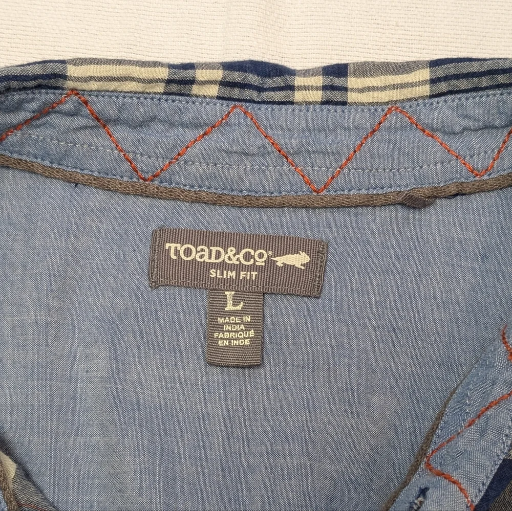 Toad&Co Large Slim Beckmen SS Blue Plaid Button-Down Shirt 100% Cotton Men's